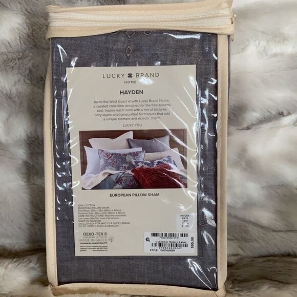 2 X $59 Lucky Brand Hayden Cotton European Sham. $170 Value - Picture 5 of 8